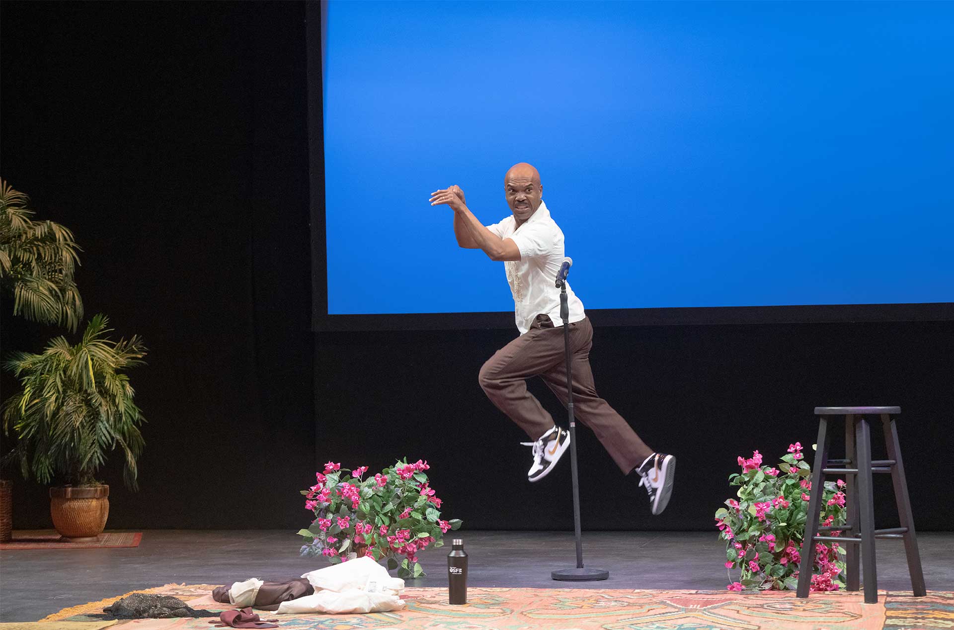 A person leaping up into the air.