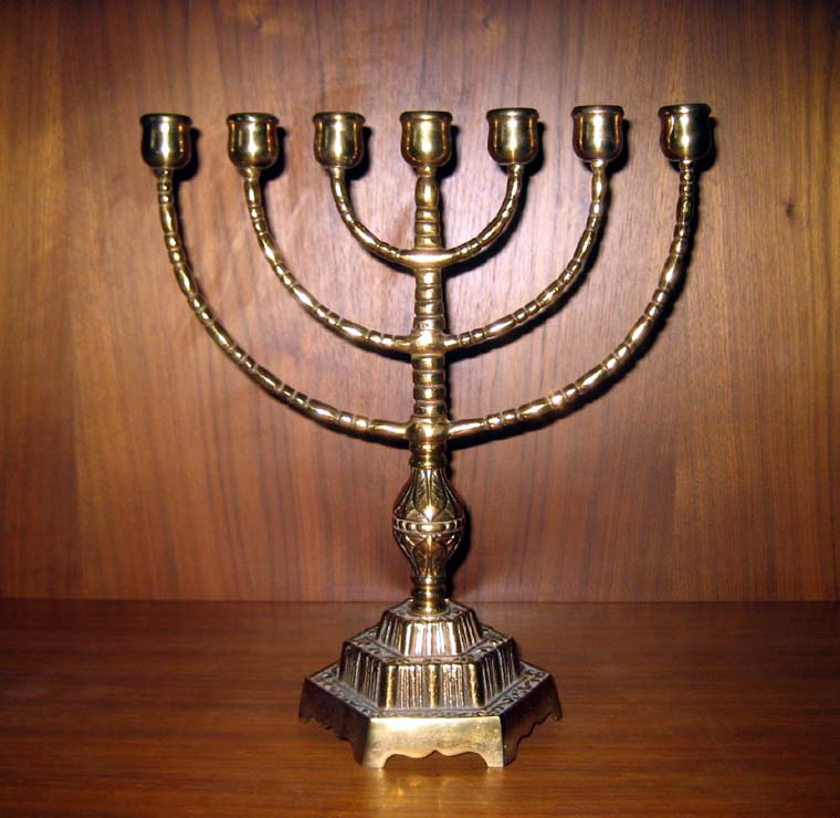 Menorah on a wooden shelf