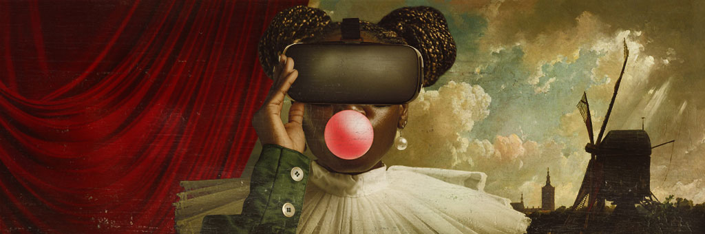 Graphic of person with virtual reality goggles on